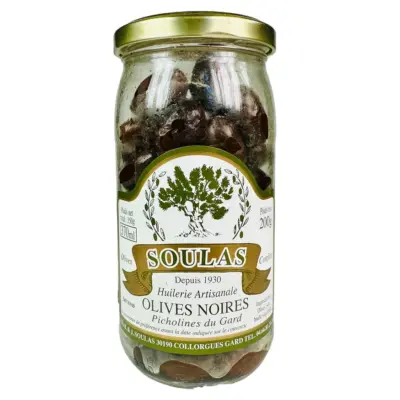 Soulas schwarze Oliven Picholines du Gard im Glas