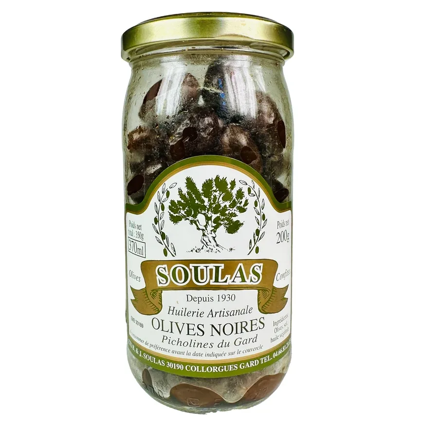 Soulas schwarze Oliven Picholines du Gard im Glas